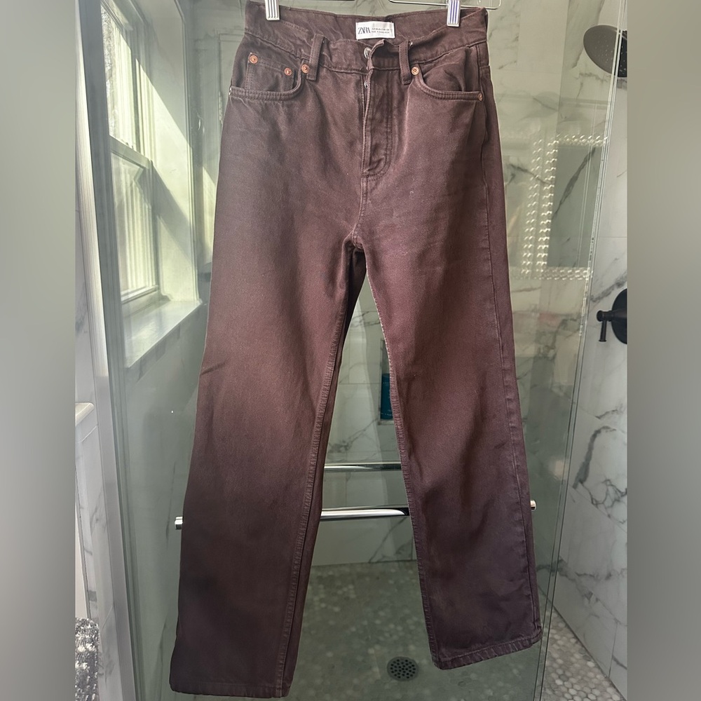 Zara Women's Dark Brown Straight Leg Jeans